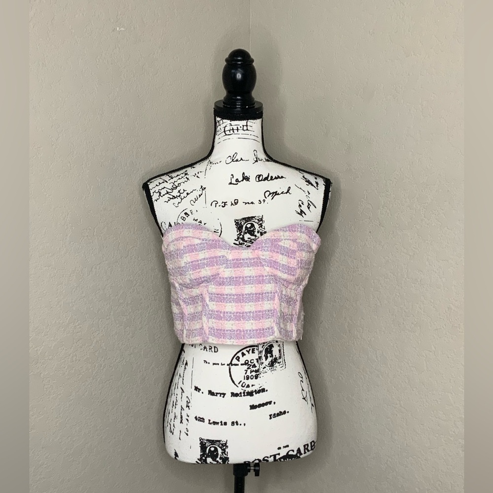#51 NWT Zara Corset Crop Top Plaid Pink And Purple Size XL